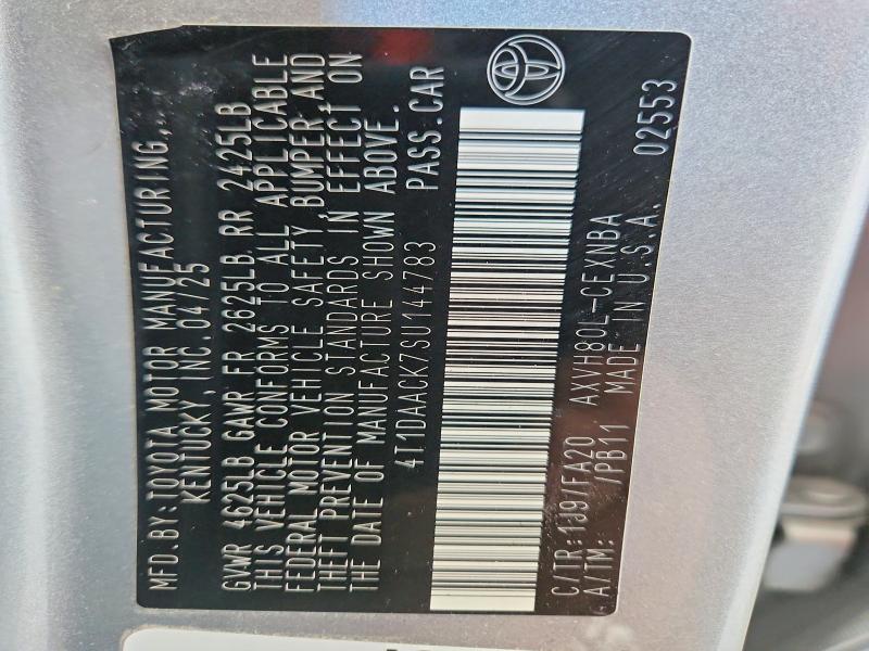 2025 Toyota Camry მანქანა იყიდება აუქციონზე, vin: 4T1DAACK7SU144783, აუქციონის ნომერი: 69215546