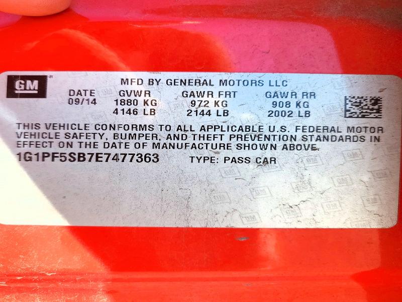 Продажа на аукционе авто 2014 Chevrolet Cruze, vin: 1G1PF5SB7E7477363, номер лота: 68186126