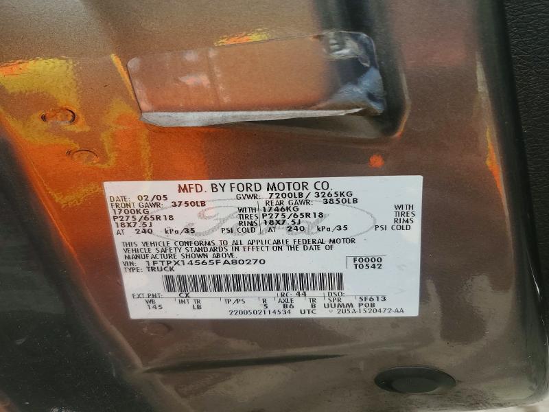 67836766 :رقم المزاد ، 1FTPX14565FA80270 vin ، 2005 Ford F150 مزاد بيع