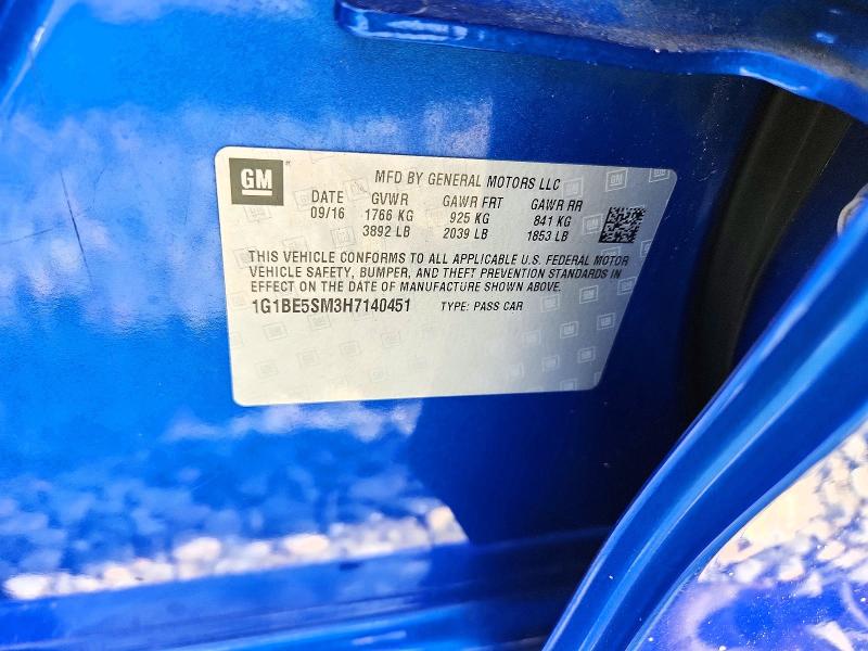 2017 Chevrolet Cruze მანქანა იყიდება აუქციონზე, vin: 1G1BE5SM3H7140451, აუქციონის ნომერი: 68025556