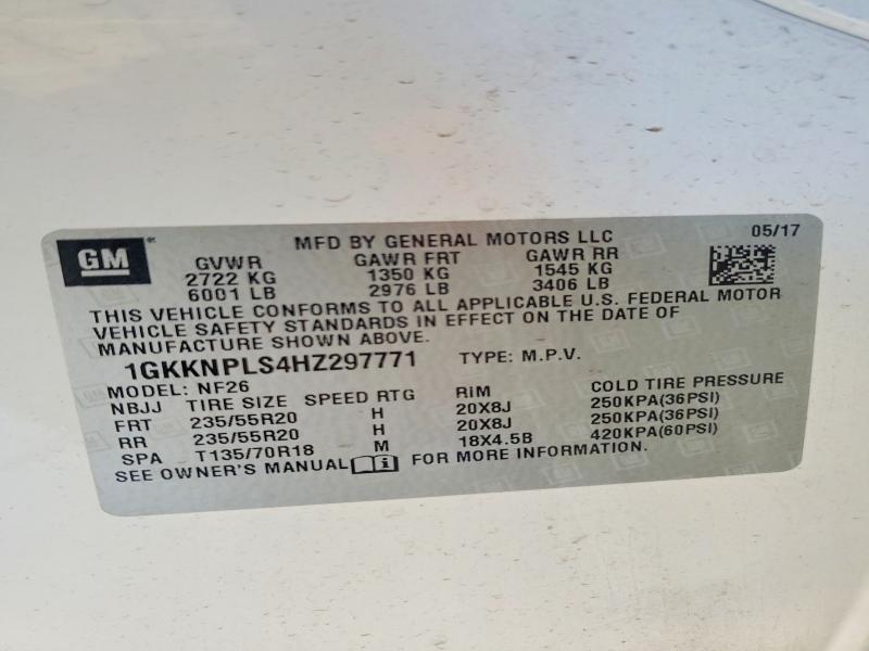 Aukcja sprzedaży 2017 Gmc Acadia, vin: 1GKKNPLS4HZ297771, numer aukcji: 68355586