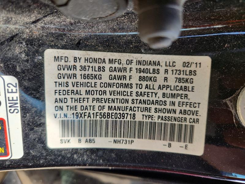 66933306 :رقم المزاد ، 19XFA1F56BE039718 vin ، 2011 Honda Civic مزاد بيع