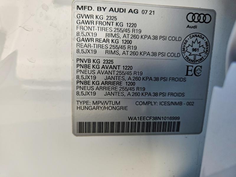 Aukcja sprzedaży 2022 Audi Q3, vin: WA1EECF38N1016999, numer aukcji: 69675216