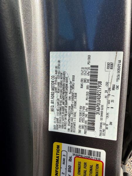 68688256 :رقم المزاد ، 3FA6P0LU4DR217938 vin ، 2013 Ford Fusion مزاد بيع