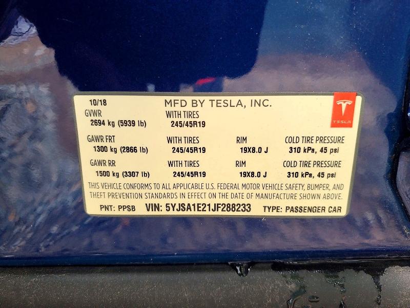 Aukcja sprzedaży 2018 Tesla Model S, vin: 5YJSA1E21JF288233, numer aukcji: 67215266