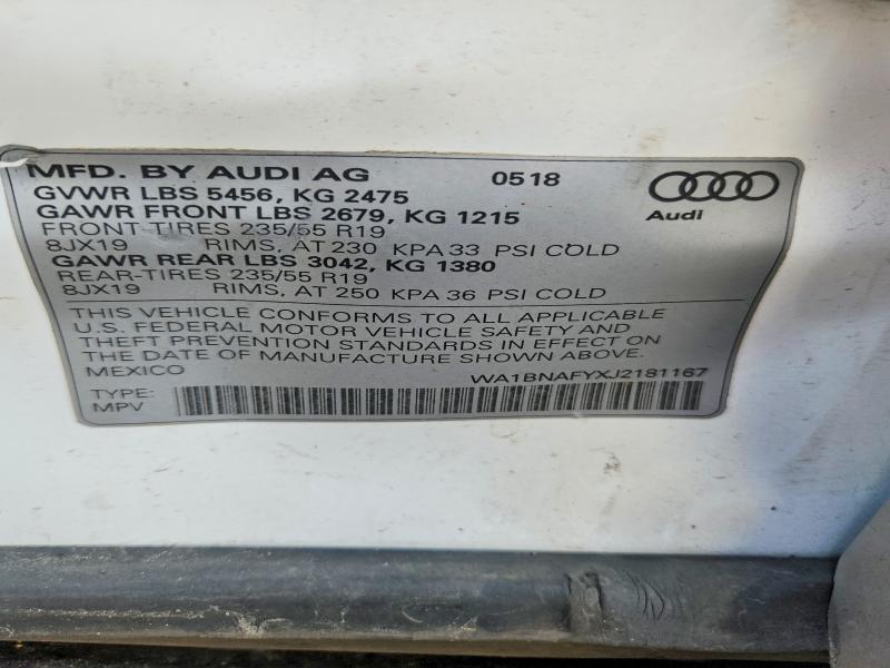 2018 Audi Q5 მანქანა იყიდება აუქციონზე, vin: WA1BNAFYXJ2181167, აუქციონის ნომერი: 69495816