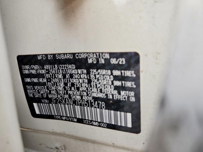 2023 Subaru Forester მანქანა იყიდება აუქციონზე, vin: JF2SKANC7PH513478, აუქციონის ნომერი: 69170546