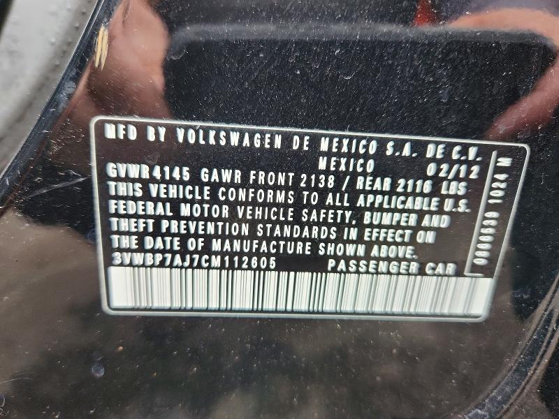 2012 Volkswagen Jetta მანქანა იყიდება აუქციონზე, vin: 3VWBP7AJ7CM112605, აუქციონის ნომერი: 69181306