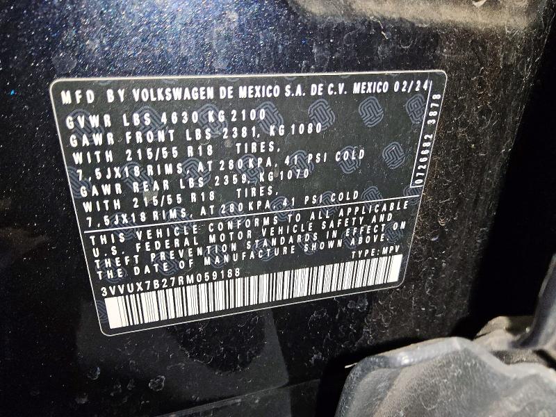 Продажа на аукционе авто 2024 Volkswagen Taos, vin: 3VVUX7B27RM059188, номер лота: 70313966