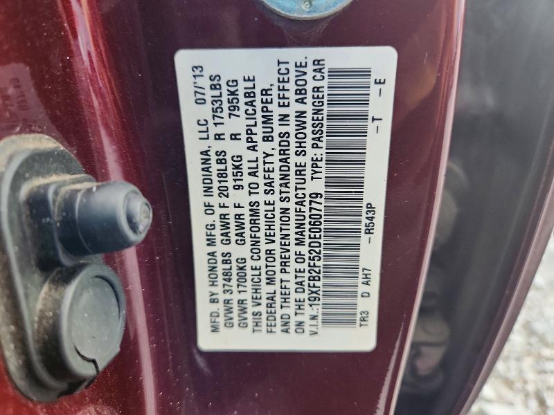 Aukcja sprzedaży 2013 Honda Civic, vin: 19XFB2F52DE060779, numer aukcji: 68028136