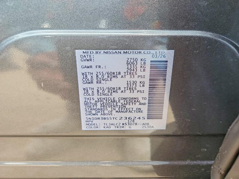 68767356 :رقم المزاد ، 5N1DR3BS5TC236245 vin ، 2026 Nissan Pathfinder مزاد بيع