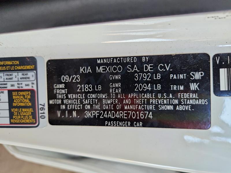 67467096 :رقم المزاد ، 3KPF24AD4RE701674 vin ، 2024 Kia Forte مزاد بيع