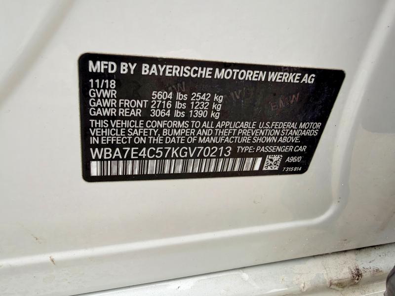 71271276 :رقم المزاد ، WBA7E4C57KGV70213 vin ، 2019 Bmw 740 مزاد بيع