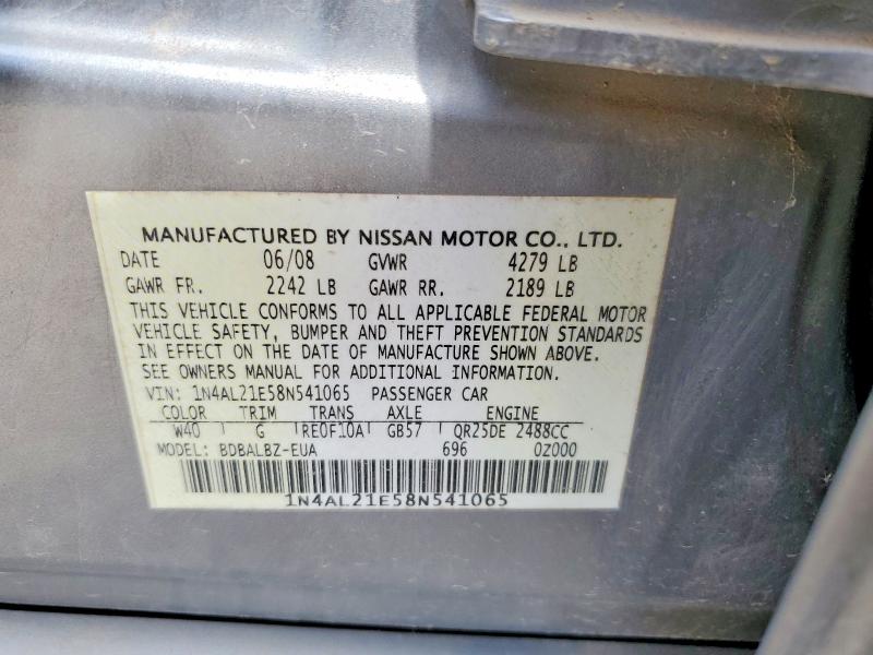 2008 Nissan Altima მანქანა იყიდება აუქციონზე, vin: 1N4AL21E58N541065, აუქციონის ნომერი: 67560966