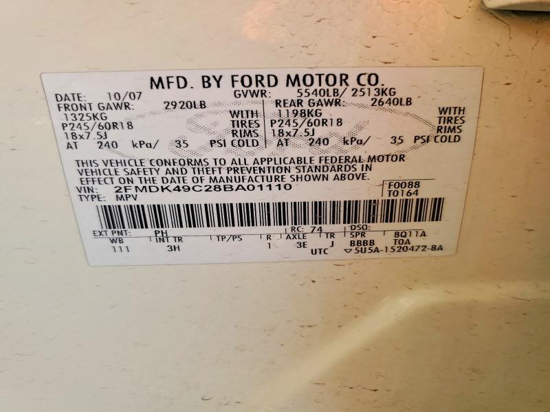 Aukcja sprzedaży 2008 Ford Edge, vin: 2FMDK49C28BA01110, numer aukcji: 70087196