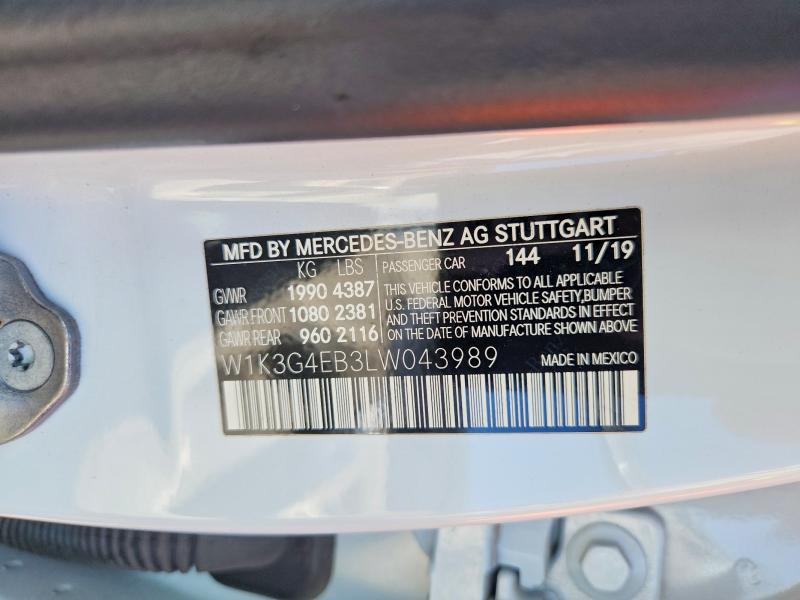 69497526 :رقم المزاد ، W1K3G4EB3LW043989 vin ، 2020 Mercedes-benz A مزاد بيع