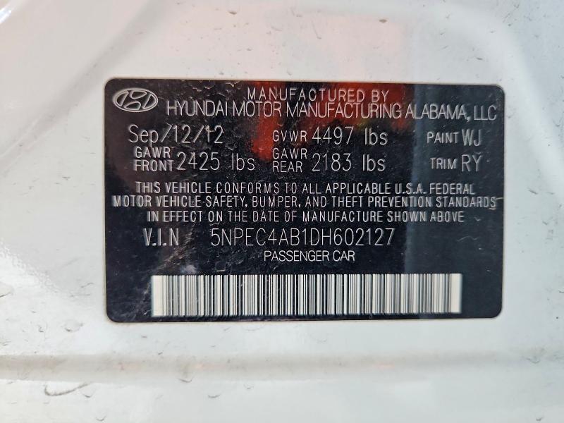 68887976 :رقم المزاد ، 5NPEC4AB1DH602127 vin ، 2013 Hyundai Sonata مزاد بيع