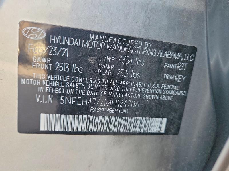 2021 Hyundai Sonata მანქანა იყიდება აუქციონზე, vin: 5NPEH4J22MH124706, აუქციონის ნომერი: 65859976