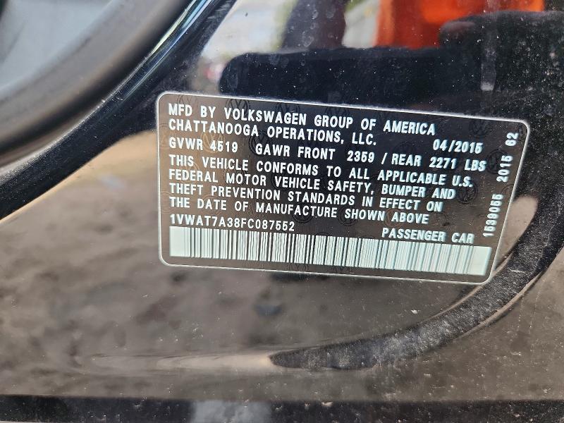 Продажа на аукционе авто 2015 Volkswagen Passat, vin: 1VWAT7A38FC087552, номер лота: 66126166