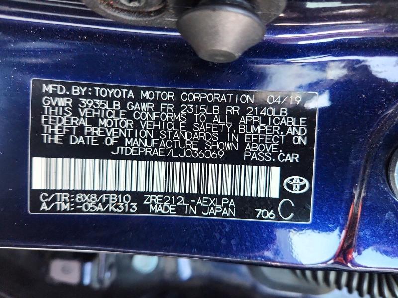Aukcja sprzedaży 2020 Toyota Corolla, vin: JTDEPRAE7LJ036069, numer aukcji: 68743386
