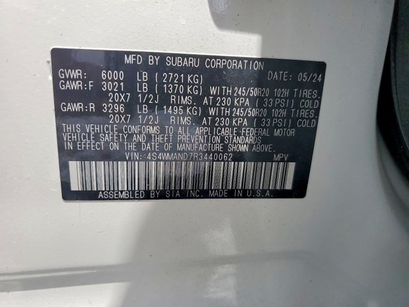 2024 Subaru Ascent მანქანა იყიდება აუქციონზე, vin: 4S4WMAND7R3440062, აუქციონის ნომერი: 67096536