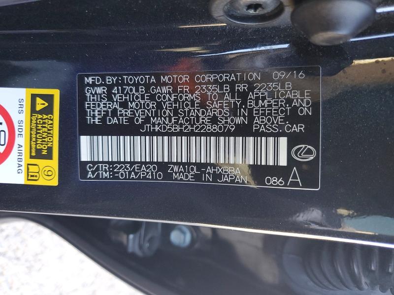 Aukcja sprzedaży 2017 Lexus Ct, vin: JTHKD5BH2H2288079, numer aukcji: 67490076