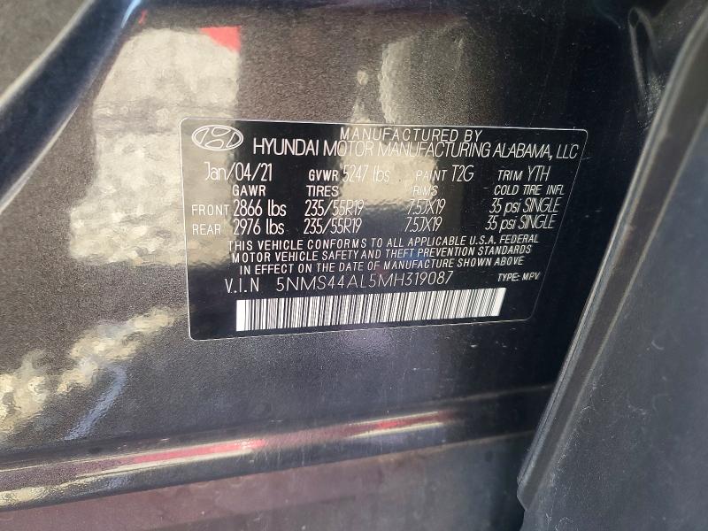 2021 Hyundai Santa Fe მანქანა იყიდება აუქციონზე, vin: 5NMS44AL5MH319087, აუქციონის ნომერი: 69095396