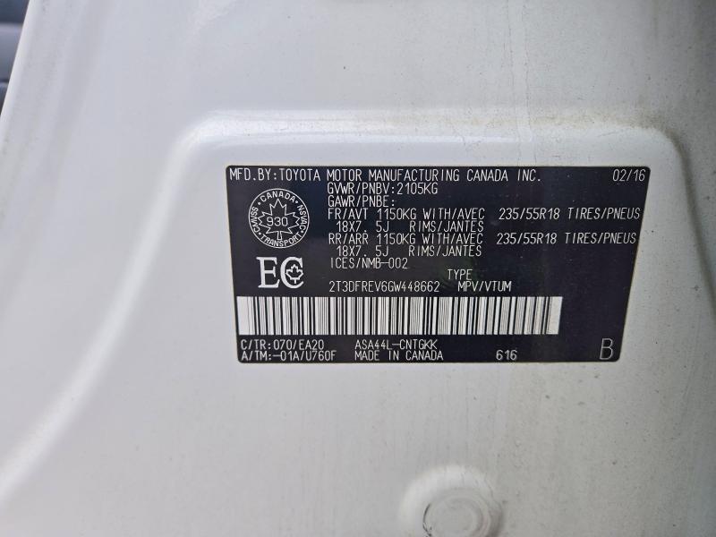 70632866 :رقم المزاد ، 2T3DFREV6GW448662 vin ، 2016 Toyota Rav4 مزاد بيع