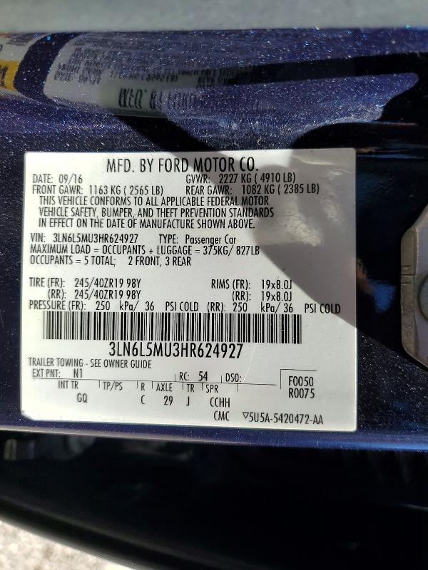 Продаж на аукціоні авто 2017 Lincoln Mkz, vin: 3LN6L5MU3HR624927, номер лоту: 68102666