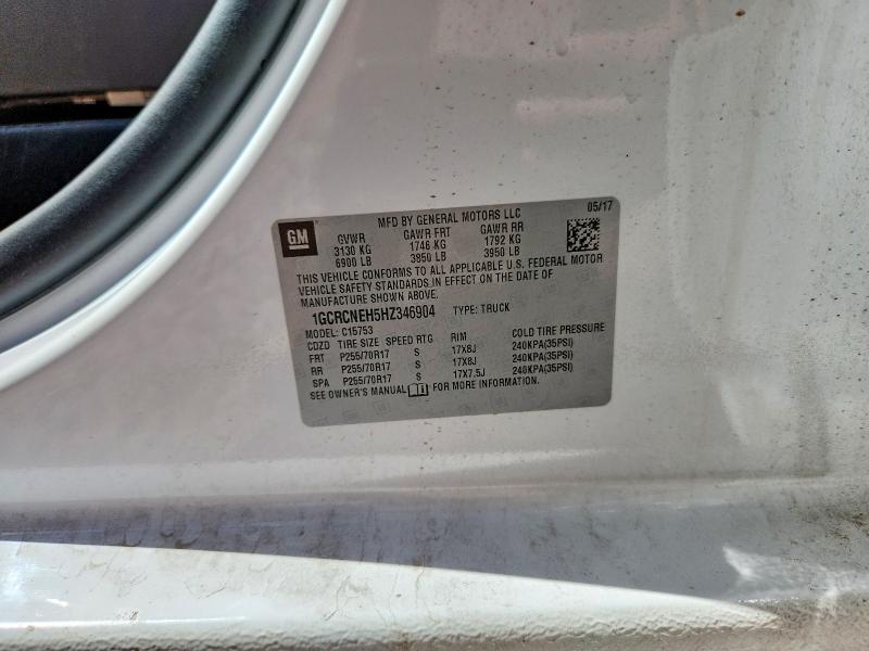 2017 Chevrolet Silverado მანქანა იყიდება აუქციონზე, vin: 1GCRCNEH5HZ346904, აუქციონის ნომერი: 70189576