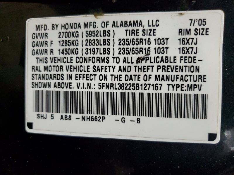 Aukcja sprzedaży 2005 Honda Odyssey, vin: 5FNRL38225B127167, numer aukcji: 70643546