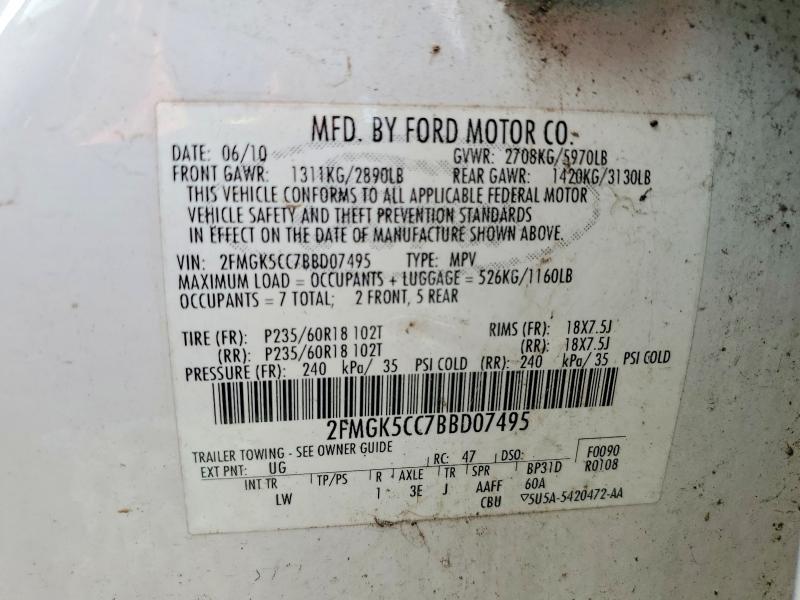 69734546 :رقم المزاد ، 2FMGK5CC7BBD07495 vin ، 2011 Ford Flex مزاد بيع