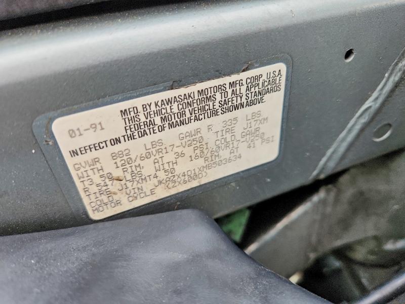Продаж на аукціоні авто 1991 Kawasaki Zx600, vin: JKAZX4D1XMB503634, номер лоту: 67863156