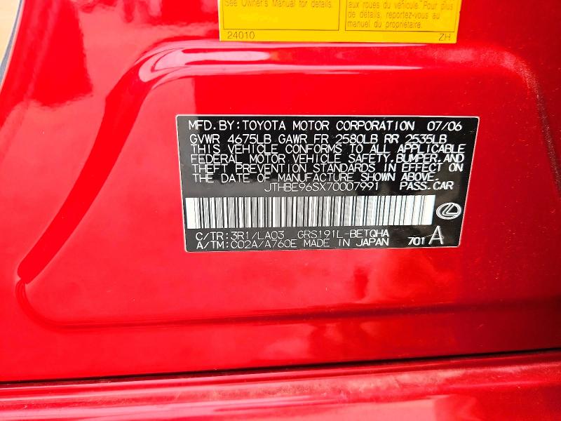 Продаж на аукціоні авто 2007 Lexus Gs, vin: JTHBE96SX70007991, номер лоту: 67626946