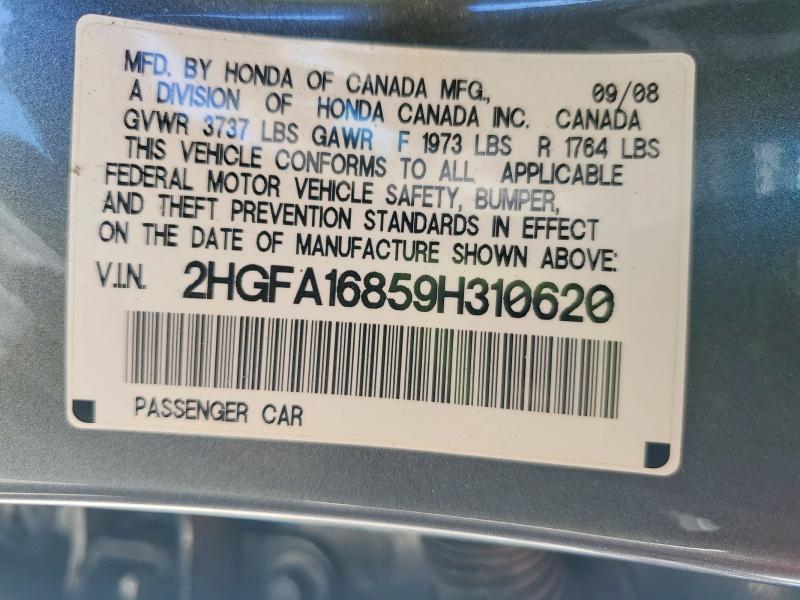 Aukcja sprzedaży 2009 Honda Civic, vin: 2HGFA16859H310620, numer aukcji: 68132486