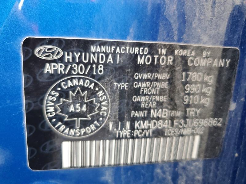 Aukcja sprzedaży 2018 Hyundai Elantra, vin: KMHD84LF3JU696862, numer aukcji: 67823916