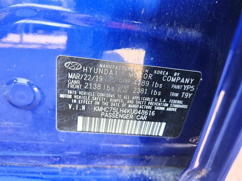 69310586 :رقم المزاد ، KMHC75LH4KU048616 vin ، 2019 Hyundai Ioniq Electric مزاد بيع