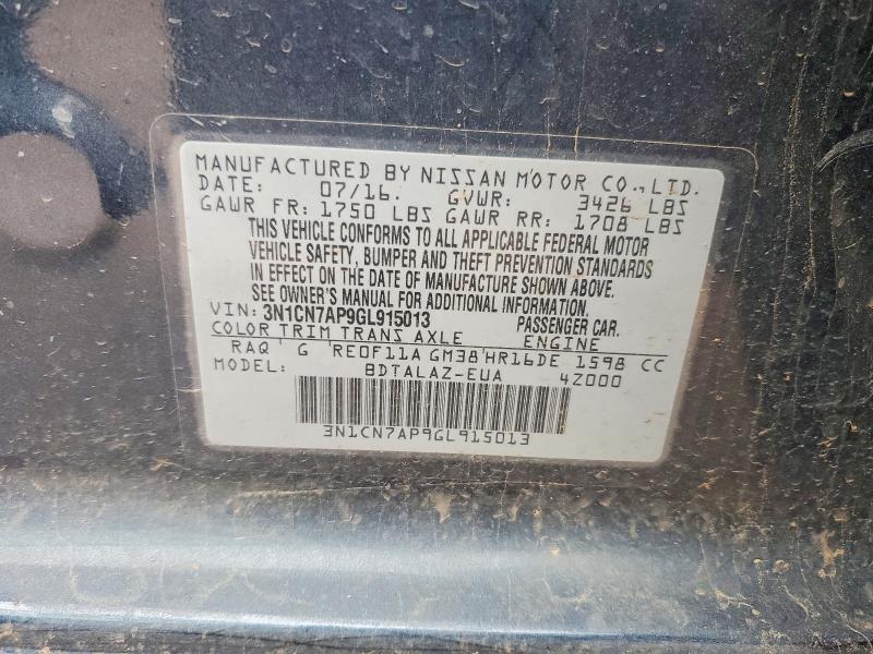 Продажа на аукционе авто 2016 Nissan Versa, vin: 3N1CN7AP9GL915013, номер лота: 67293886