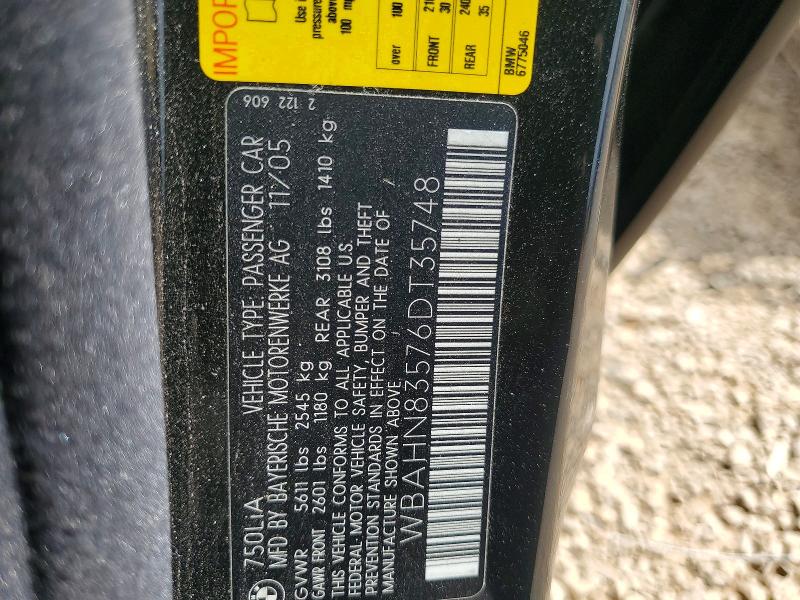 Aukcja sprzedaży 2006 Bmw 750, vin: WBAHN83576DT35748, numer aukcji: 69073506