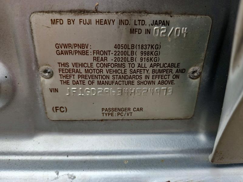 70221686 :رقم المزاد ، JF1GD29634H524973 vin ، 2004 Subaru Impreza مزاد بيع