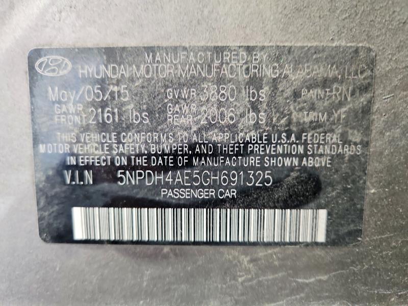 2016 Hyundai Elantra მანქანა იყიდება აუქციონზე, vin: 5NPDH4AE5GH691325, აუქციონის ნომერი: 67837656