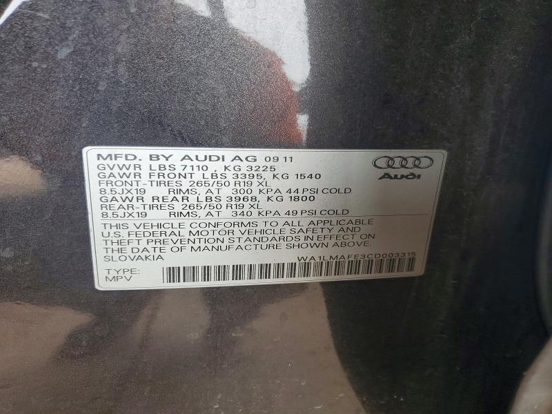 Продаж на аукціоні авто 2012 Audi Q7, vin: WA1LMAFE3CD003315, номер лоту: 70301606