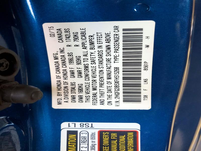 Продажа на аукционе авто 2015 Honda Civic, vin: 2HGFG3B5XFH515268, номер лота: 70036246