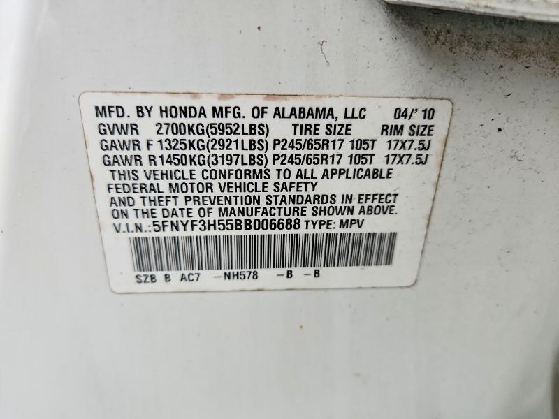 2011 Honda Pilot მანქანა იყიდება აუქციონზე, vin: 5FNYF3H55BB006688, აუქციონის ნომერი: 71035886