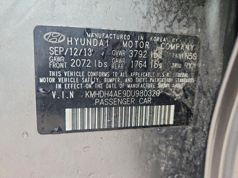 Aukcja sprzedaży 2013 Hyundai Elantra, vin: KMHDH4AE9DU980320, numer aukcji: 68968586