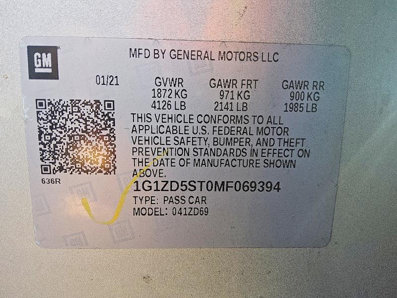 Продаж на аукціоні авто 2021 Chevrolet Malibu, vin: 1G1ZD5ST0MF069394, номер лоту: 68667786