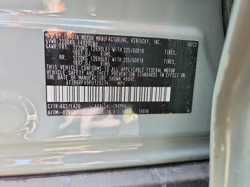 66938066 :رقم المزاد ، 4T3B6RFV9PU129214 vin ، 2023 Toyota Rav4 مزاد بيع
