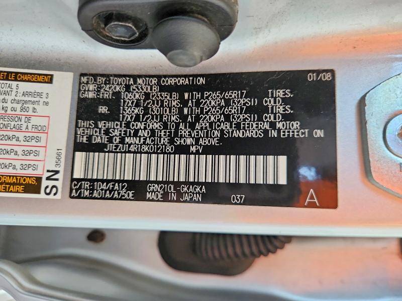 69989906 :رقم المزاد ، JTEZU14R18K012180 vin ، 2008 Toyota 4runner مزاد بيع