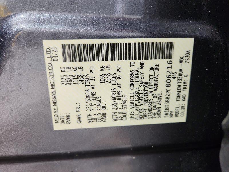 68589876 :رقم المزاد ، 5N1BT3BB2PC806216 vin ، 2023 Nissan Rogue مزاد بيع