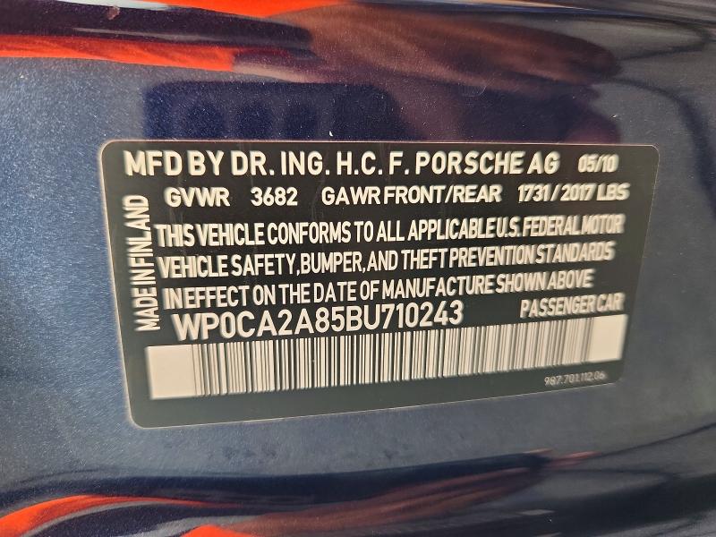 Продаж на аукціоні авто 2011 Porsche Boxster, vin: WP0CA2A85BU710243, номер лоту: 68093576